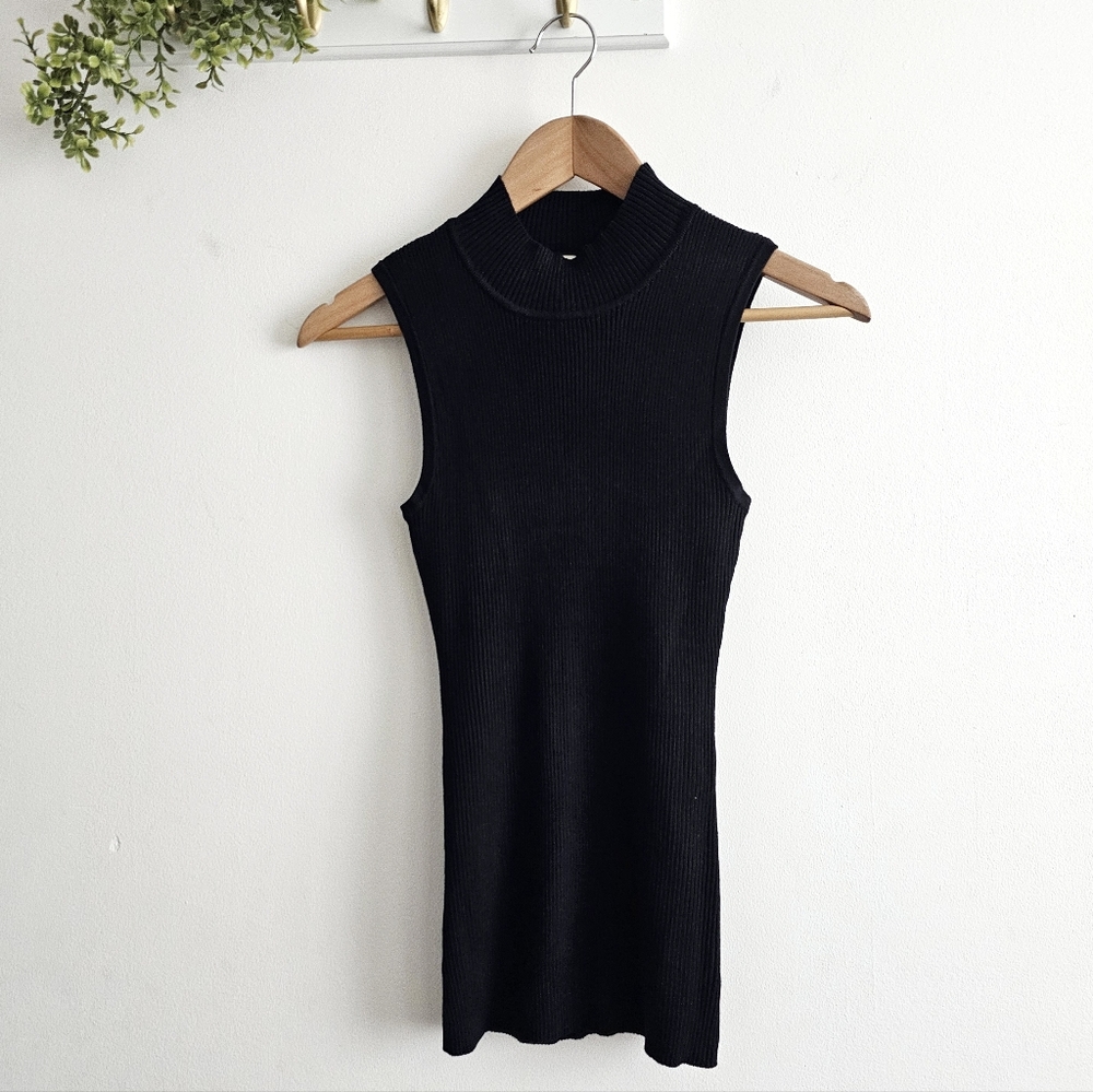 Pink Republic Black Ribbed Sleeveless Mock Neck Top M NWT
